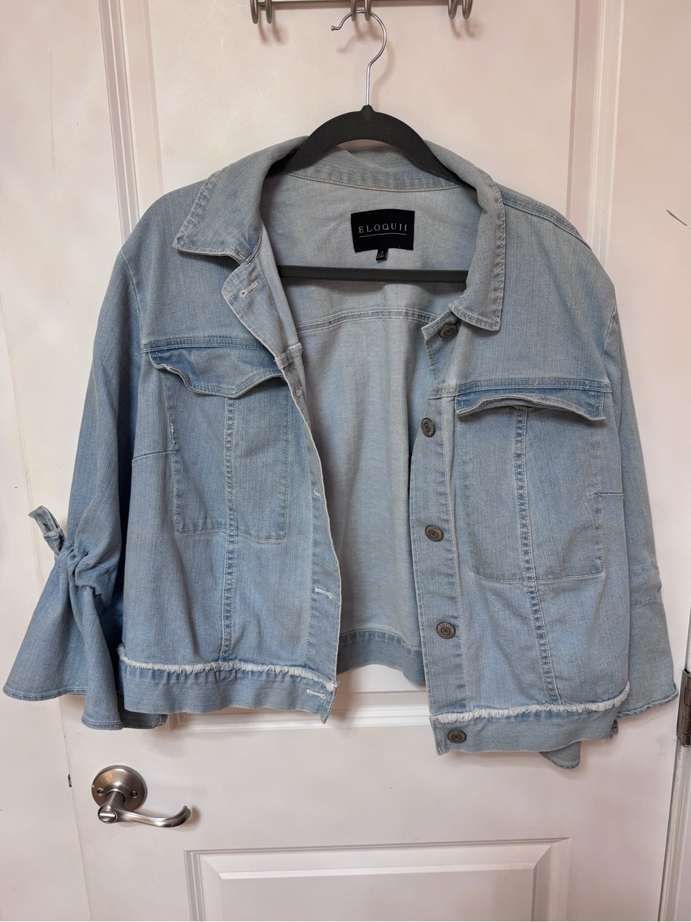 Eloquii Cropped Denim Jacket with Tie Sleeve
